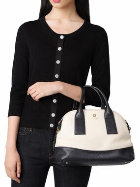 Kate Spade Cream & Black Pebbled Leather Satchel Bag